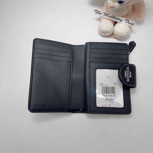 Coach Medium Corner Zip Wallet With Houndstooth Print Teal Wine CJ680 NWT $198 - Picture 7 of 9